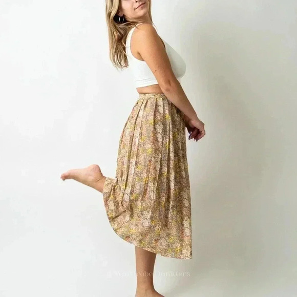Vintage 90s Floral Maxi Pleated Summer Skirt - Picture 6 of 8
